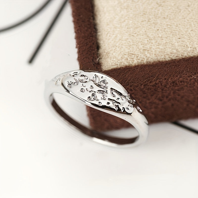 Vintage Flower Ring Silver Plated Carved Flower Simple Decor For Daily Outfits Women's Promise Ring
