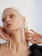 FN Faux Pearl Long Drop Slim Earrings LOJS122
