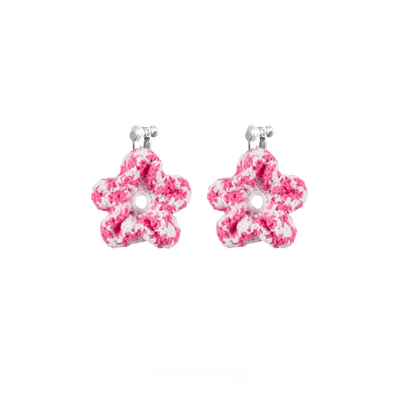 LB Hand Crochet Sweet "Bubble Flower" Earrings Beach Ear Clip LOJL96