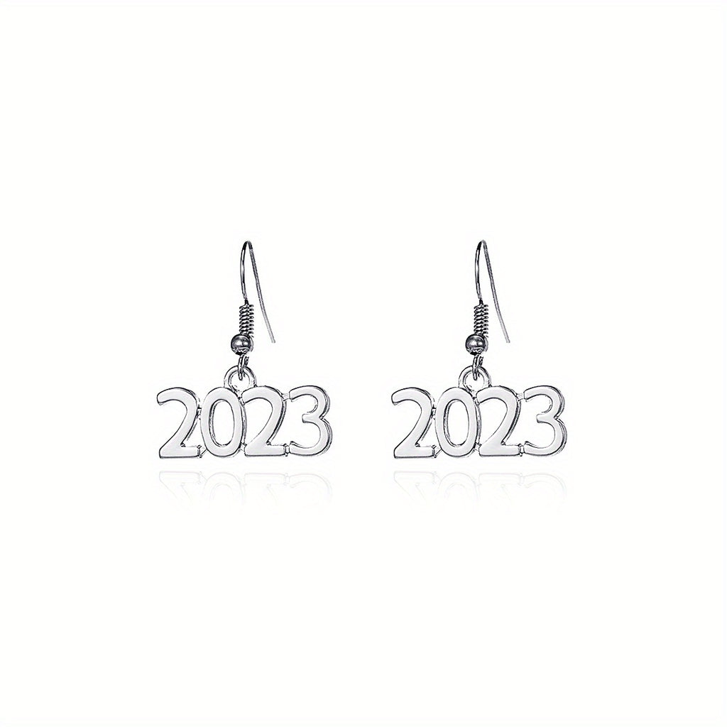 Golden / Silvery Number 2023 Design Hook Dangle Earrings Elegant Punk Style Alloy Jewelry Delicate Female Gift