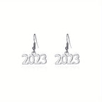 Golden / Silvery Number 2023 Design Hook Dangle Earrings Elegant Punk Style Alloy Jewelry Delicate Female Gift