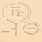 4pcs Necklace Earrings Plus Bracelet Elegant Jewelry Set Silver Plated Inlaid Rhinestone