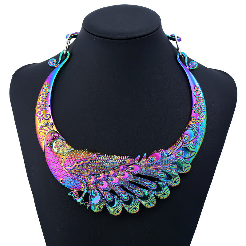 Vibrant Peacock-Shaped Necklace - A Stunning Bohemian Ethnic Style Accessory