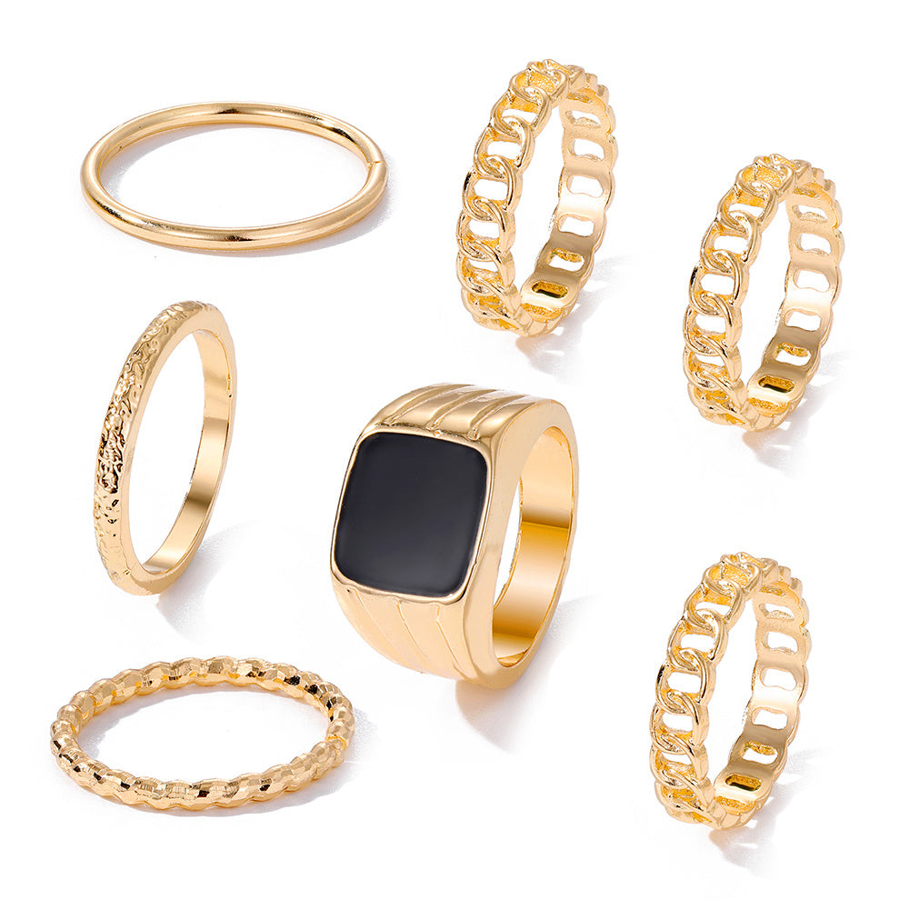 7pcs Personality Golden Twist Ring Set Valentine's Day Gift Female Jewelry Favors