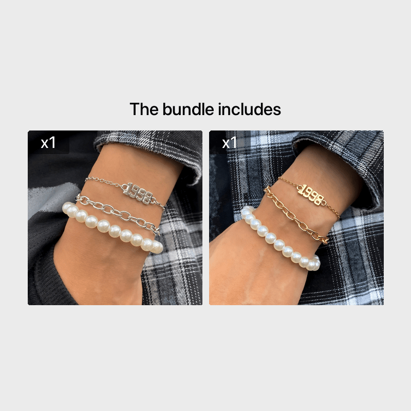 3pcs Beautiful Number Pendant Pearl Bracelet Set