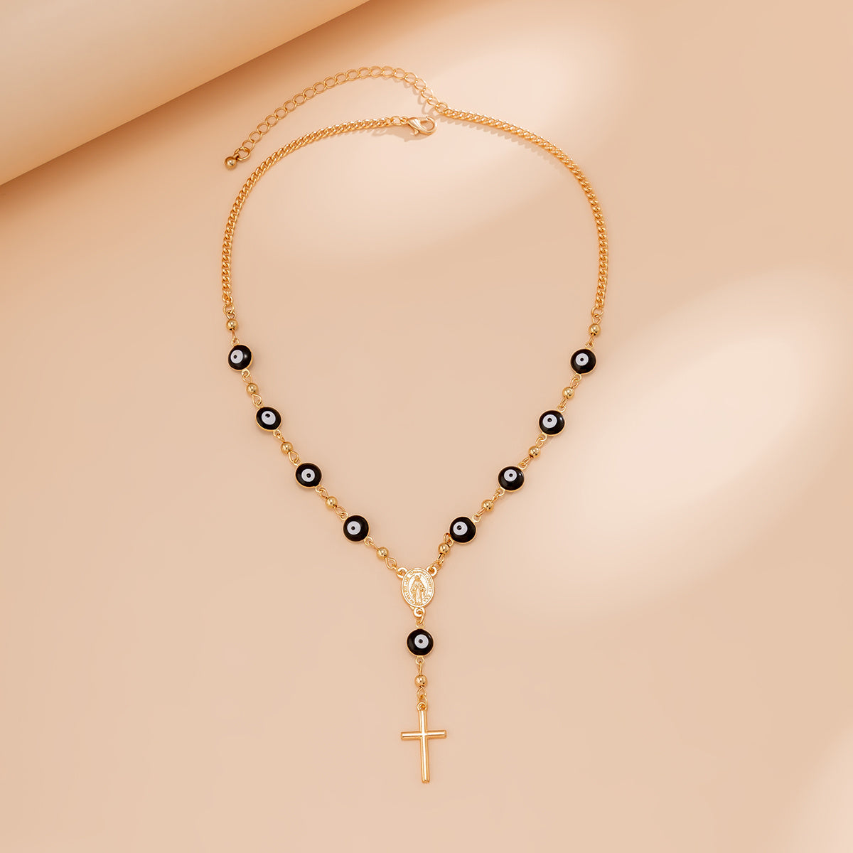 Devil's Eye Beaded Necklace Cross Shape Pendant Y-shaped Necklace Elegant Neck Chain Jewelry