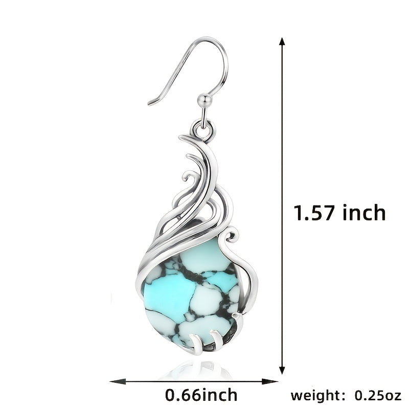 Add a touch of vintage boho elegance with these Green Synthetic Gemstone Drop Earrings in 925 Silver Plated Ear Decoration Jewelry
