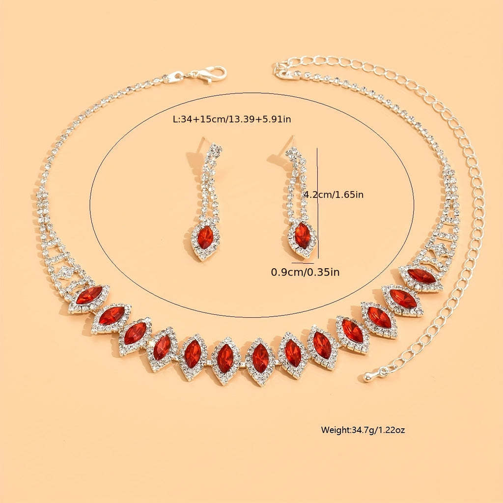 Glittering Mexican Style Women's Jewelry Set - Silver Plated Necklace and Earrings for Parties, Banquets, and Weddings
