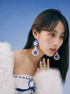 LB Hand Crochet "Piece Flower" Earrings Long Ear Clip LOJL101
