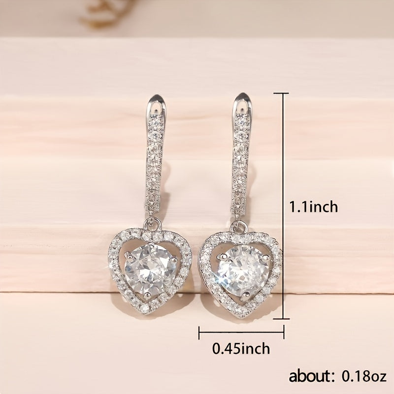 Hollow Heart-Shaped Zircon Hoop Drop Earrings 18K Gold Plated Delicate Jewelry For Women Girls Gift 1Pair