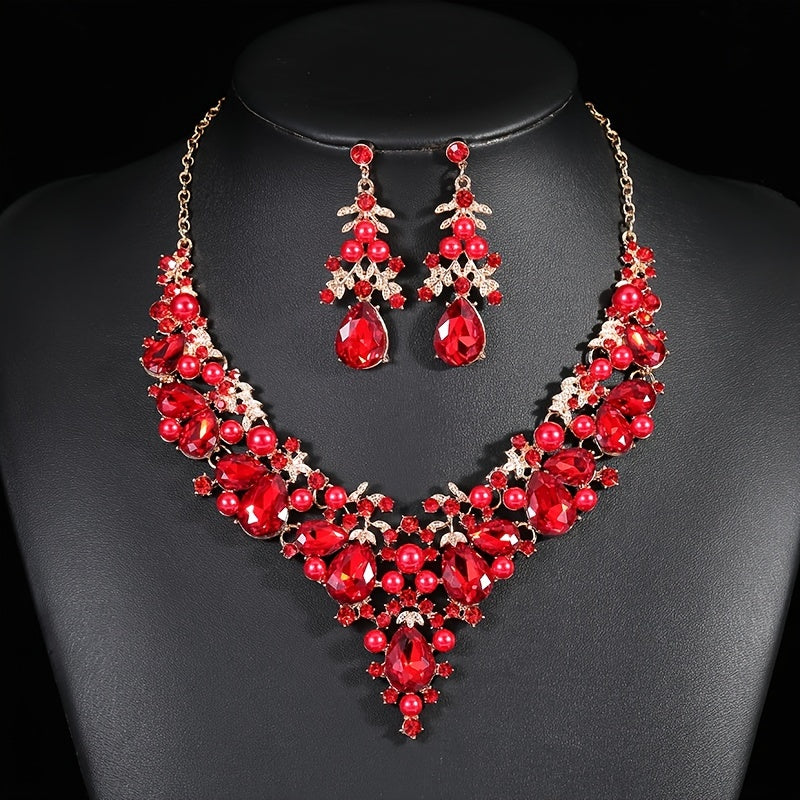 Elegant Crystal Jewelry Set - Pendant Necklace & Dangle Earrings with Shiny Synthetic Gems - Perfect Gift for Weddings and Special Occasions