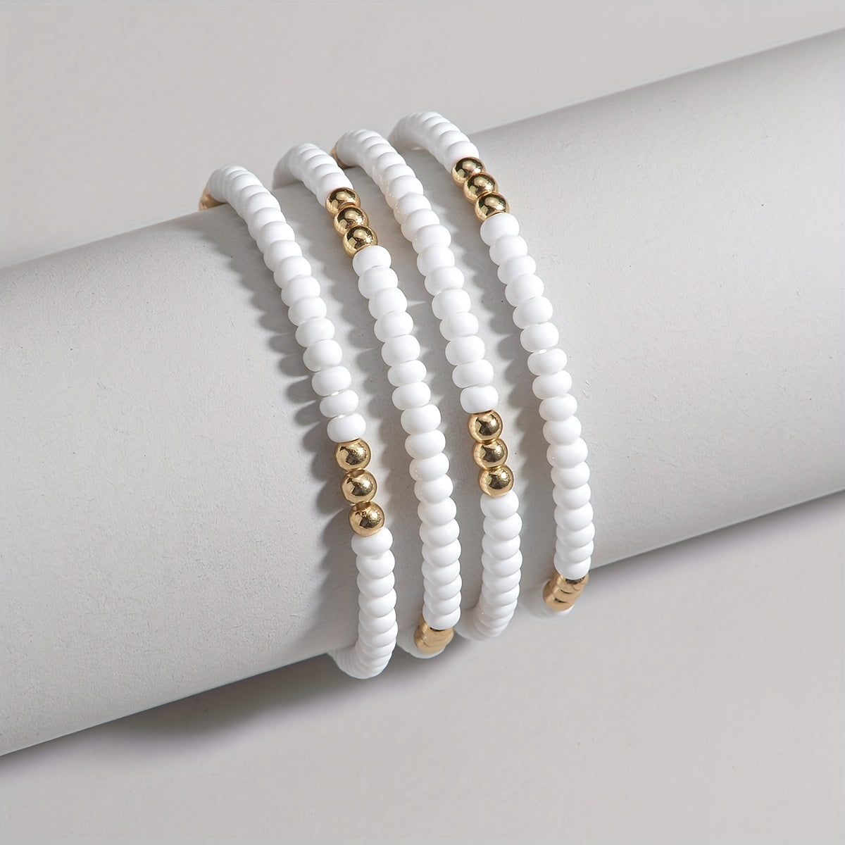 4pcs Boho White Resin Beads Bracelets Set For Women Girls Jewelry Gift Party Favors