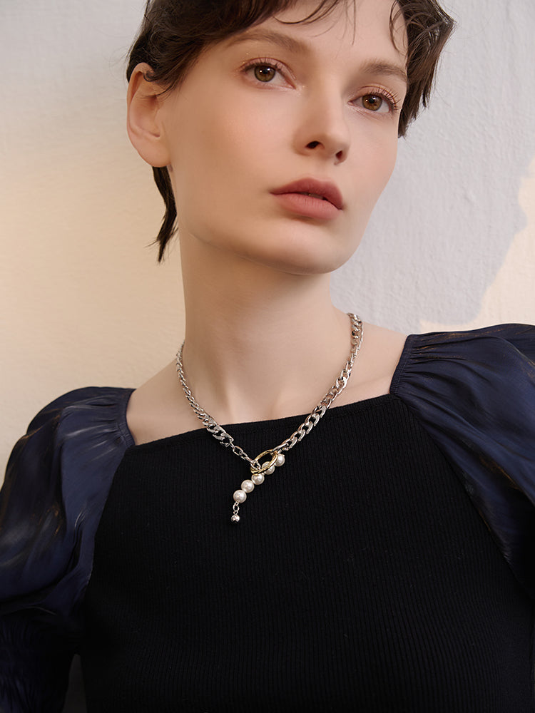 FN Metal Thick Chain Pearl Necklace LOJS81