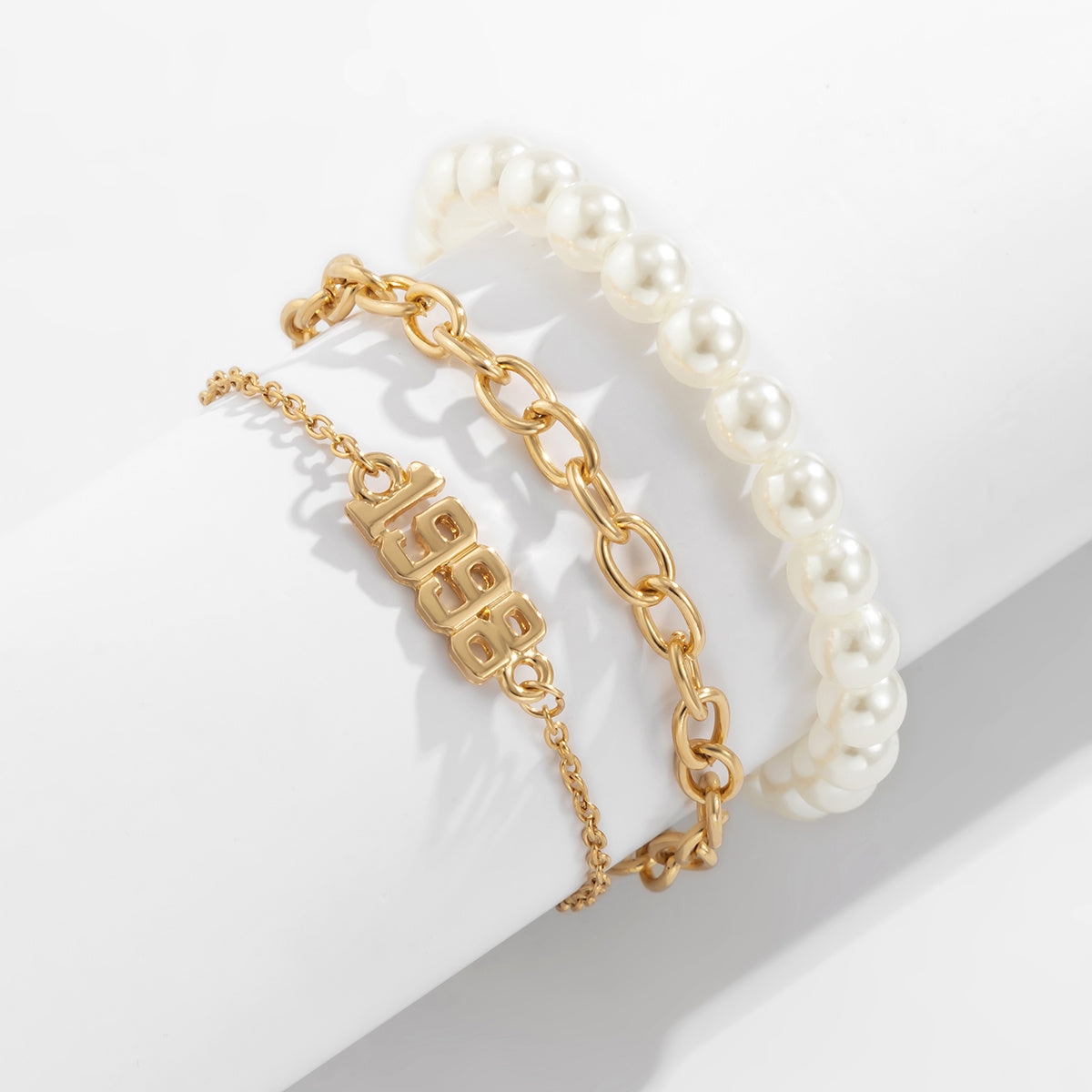 3pcs Beautiful Number Pendant Pearl Bracelet Set