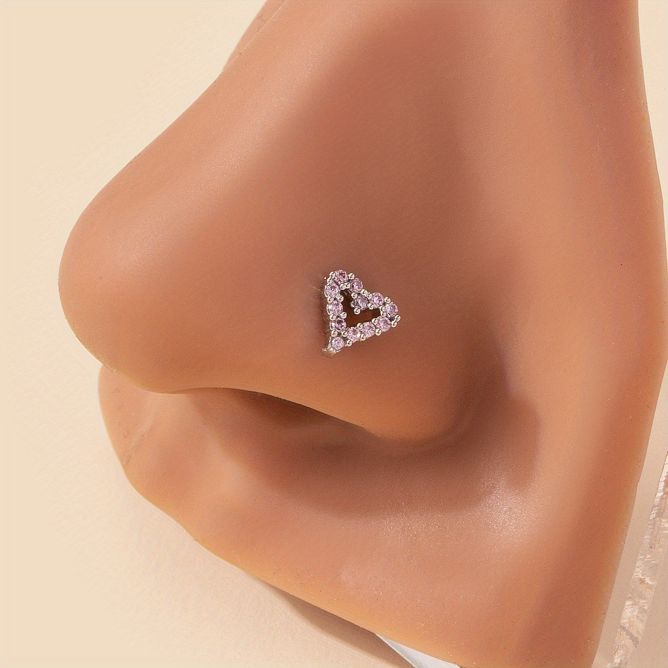 Hollow Out Love Heart Nose Nail Ring Inlaid Shiny Zircon Stainless Steel Piercing Nose Ornament