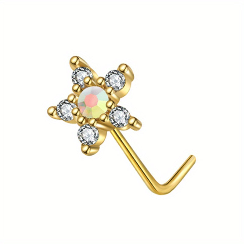 Add a touch of elegance to your nose piercing with our L Shape Nose Ring Studs adorned with CZ Butterfly Heart Moon Flower design