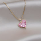 1pc Pink Faux Crystal Decor Heart Charm Necklace, Elegant And Fashionable Jewelry Accessories For Women Girls