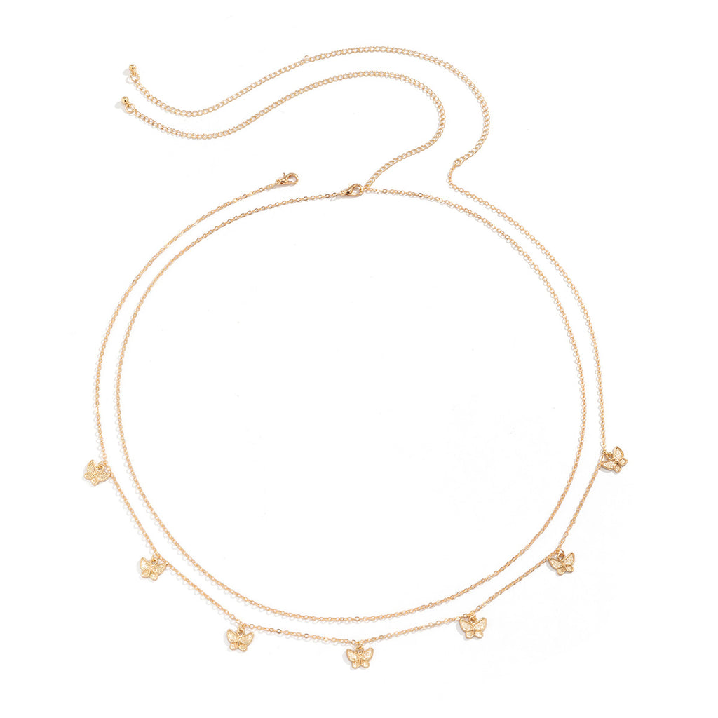 2 Pieces Dainty Golden Tone Butterfly Tassel Waist Chain