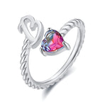 Adjustable A To T Initial Letter Ring 18K Gold Plated Zircon Rings For Women White Gold Plated