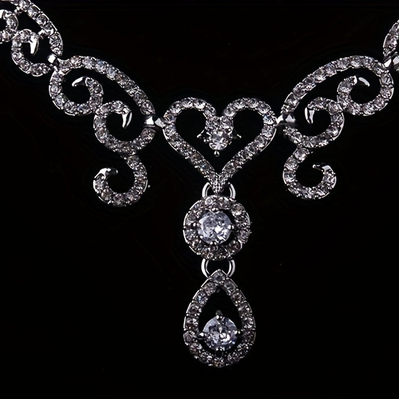 3pcs Earring Plus Necklace Elegant Jewelry Set Inlaid Rhinestone Engagement Wedding Decor Dupes Luxury Accessories For Female