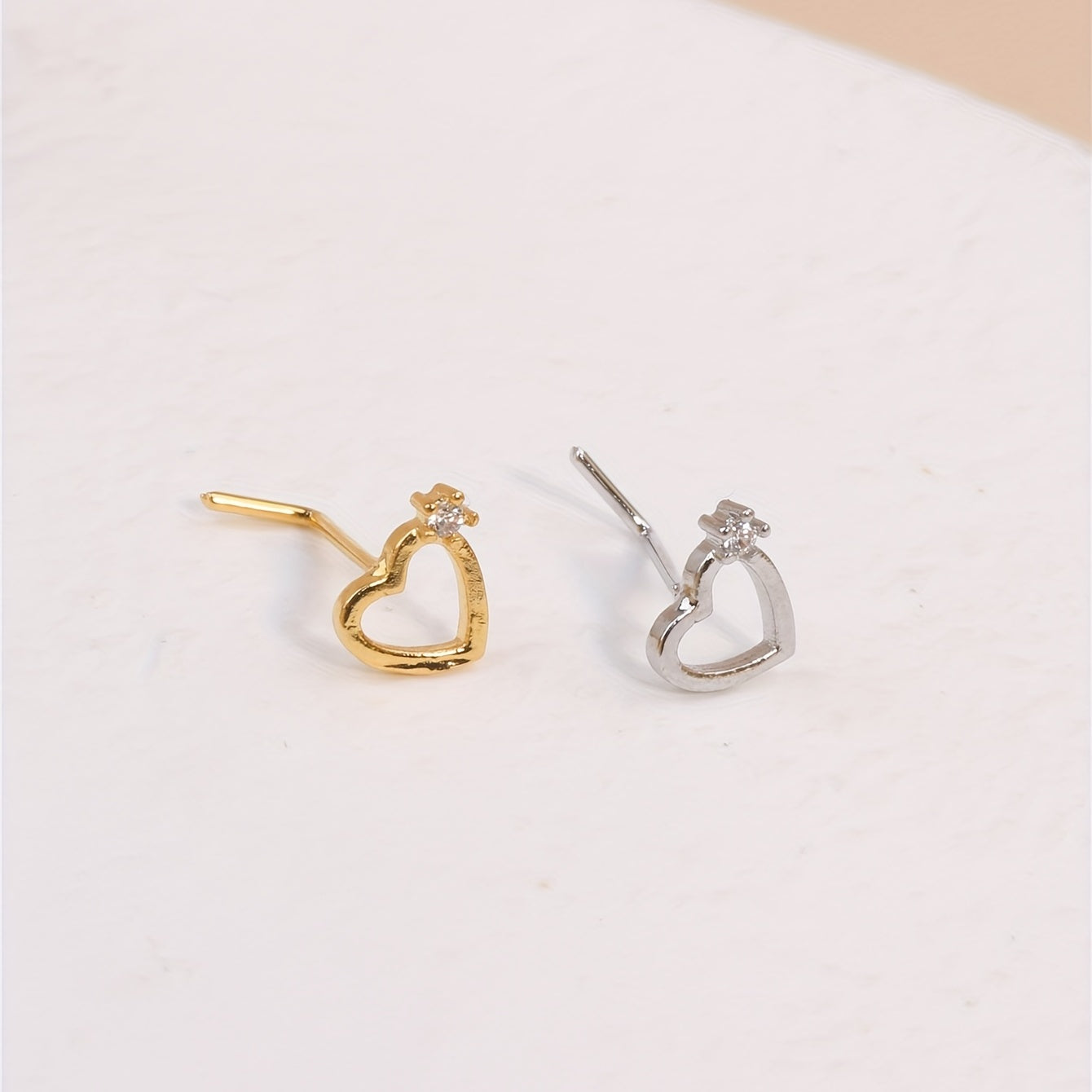 1pc Hollow Out Love Heart Shape Nose Stud Ring Inlaid Shiny Zircon For Women Men L Shape Nose Screw Body Piercing Jewelry