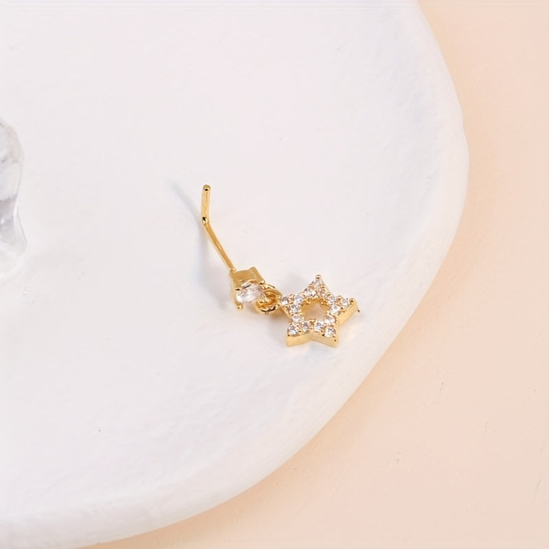 Mini Hollow Out Star Shape Pendant Nose Nail Inlaid Shiny Zircon L-Shaped Ear Cartilage Piercing Body Jewelry