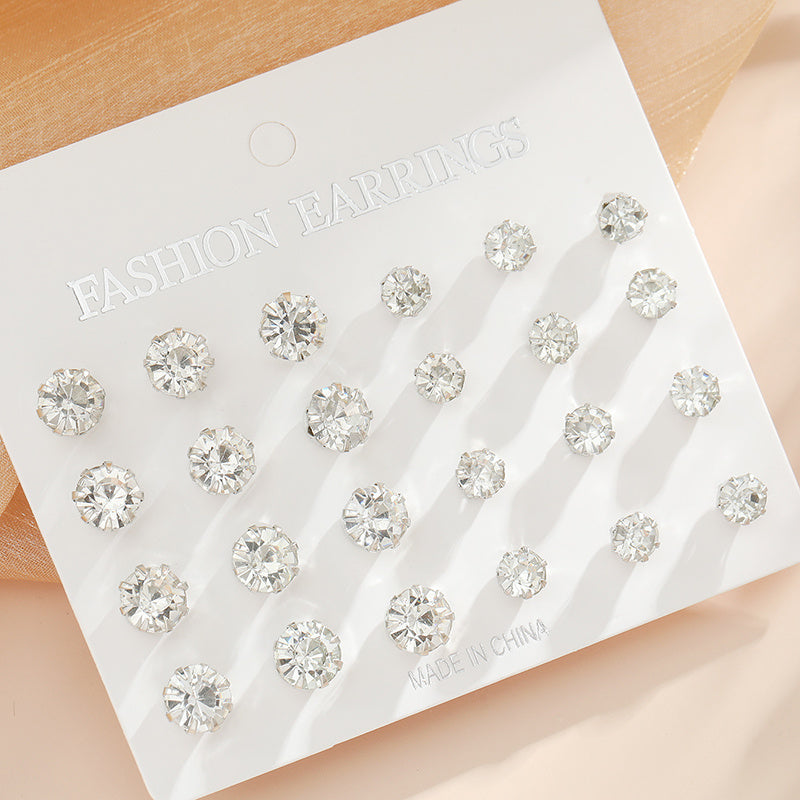 12pcs Zircon Decor Stud Earrings