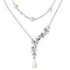 Dainty Necklace Double Layer Design White Flower Shape Match Daily Outfits Summer Vacation Decor For Female Party Accessories