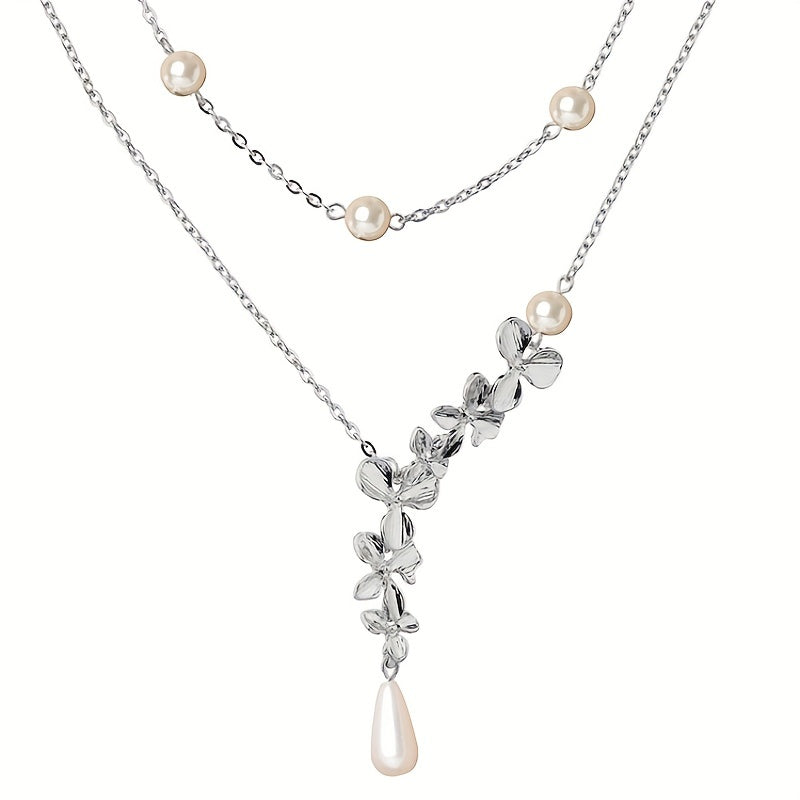 Dainty Necklace Double Layer Design White Flower Shape Match Daily Outfits Summer Vacation Decor For Female Party Accessories