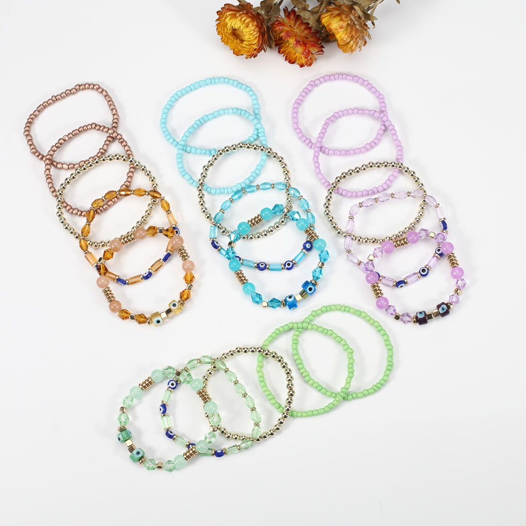 Boho Style Beaded Bracelet Set Stackable Hand Jewelry Accessories For Women