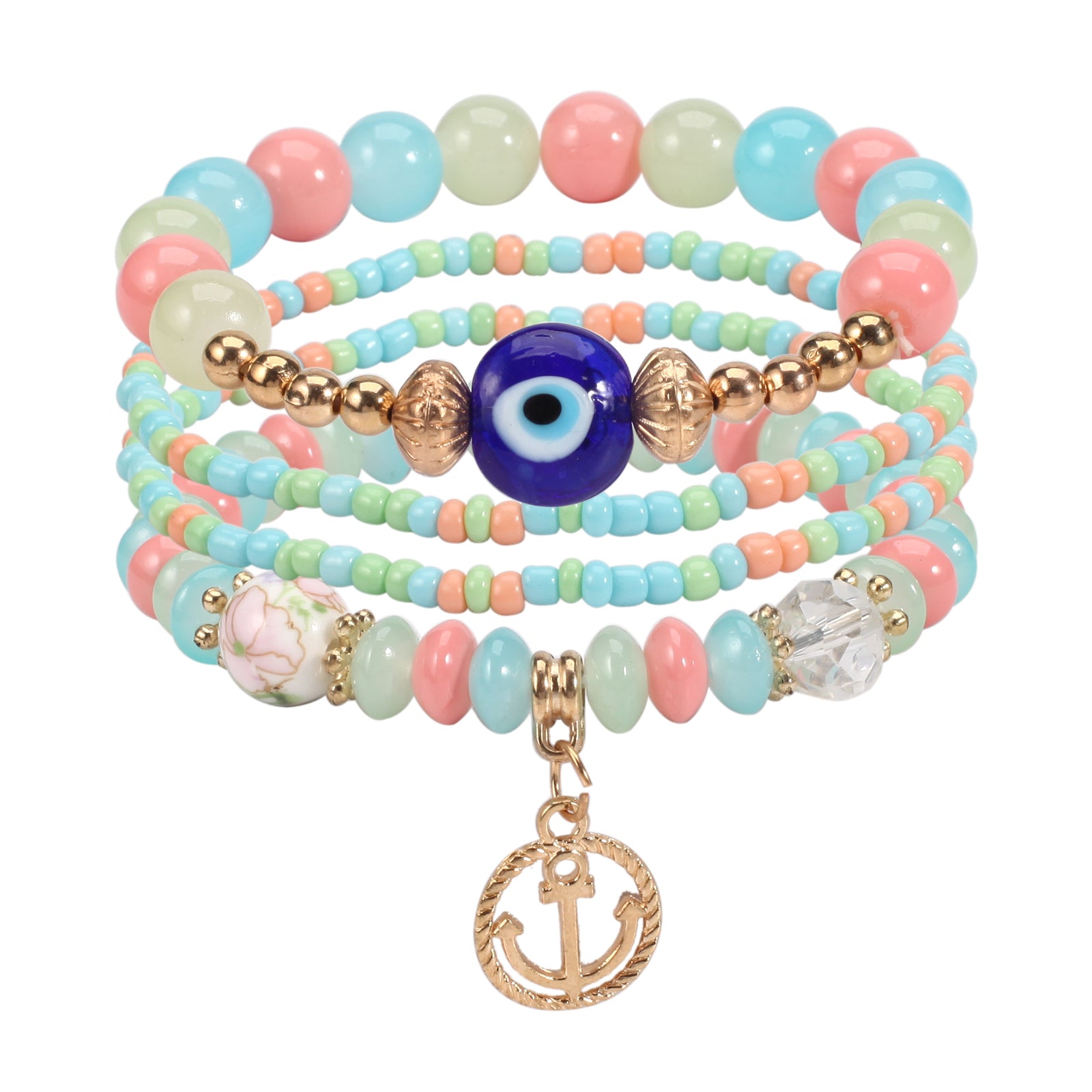 Boho Style Multilayer Beaded Bracelet with Anchor Pendant - Perfect for Summer Beach Clothing and Jewelry Decor