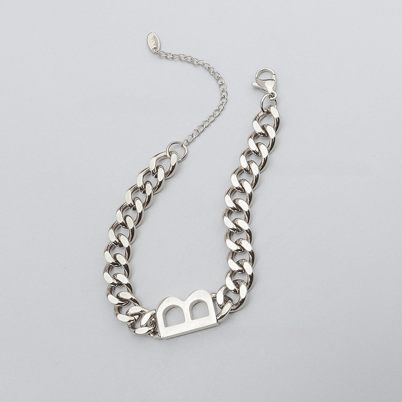 Hip-hop letters B 18k titanium steel gold plated bracelet