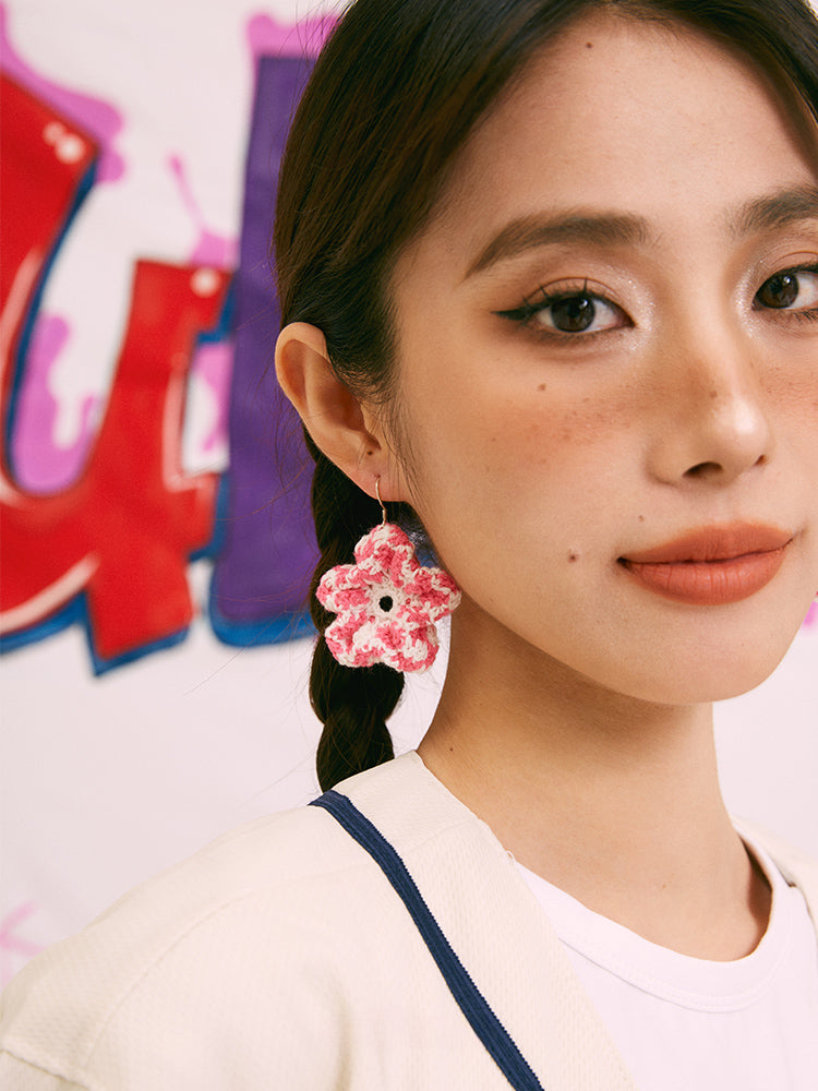 LB Hand Crochet Sweet "Bubble Flower" Earrings Beach Ear Clip LOJL96