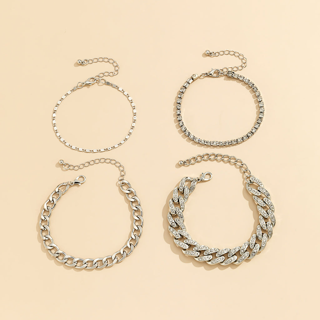 4-Piece Cuban Openwork Bracelet Set - A Perfect Gift for the Special Women in Your Life!