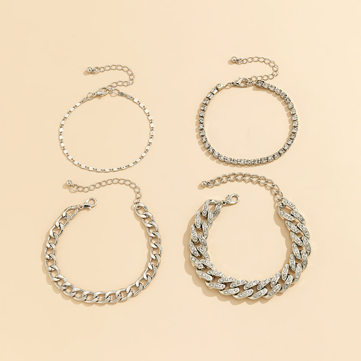 4-Piece Cuban Openwork Bracelet Set - A Perfect Gift for the Special Women in Your Life!