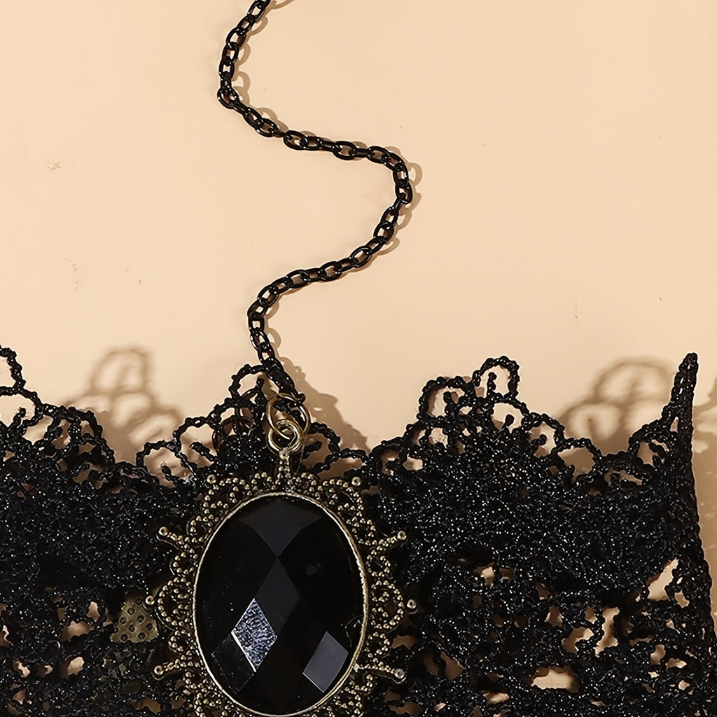 Gorgeous Black Lace Bracelet with Inlaid Oval Cut Synthetic Gems Crystal - Perfect for Women's Fashion Accessories!