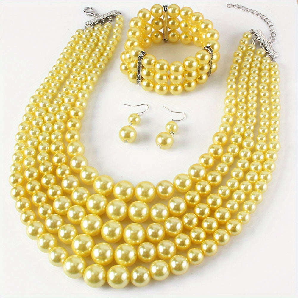 Elegant Baroque Faux Pearl Jewelry Set for Women - Necklace, Earrings, and Bracelet - Perfect Gift for Any Occasion