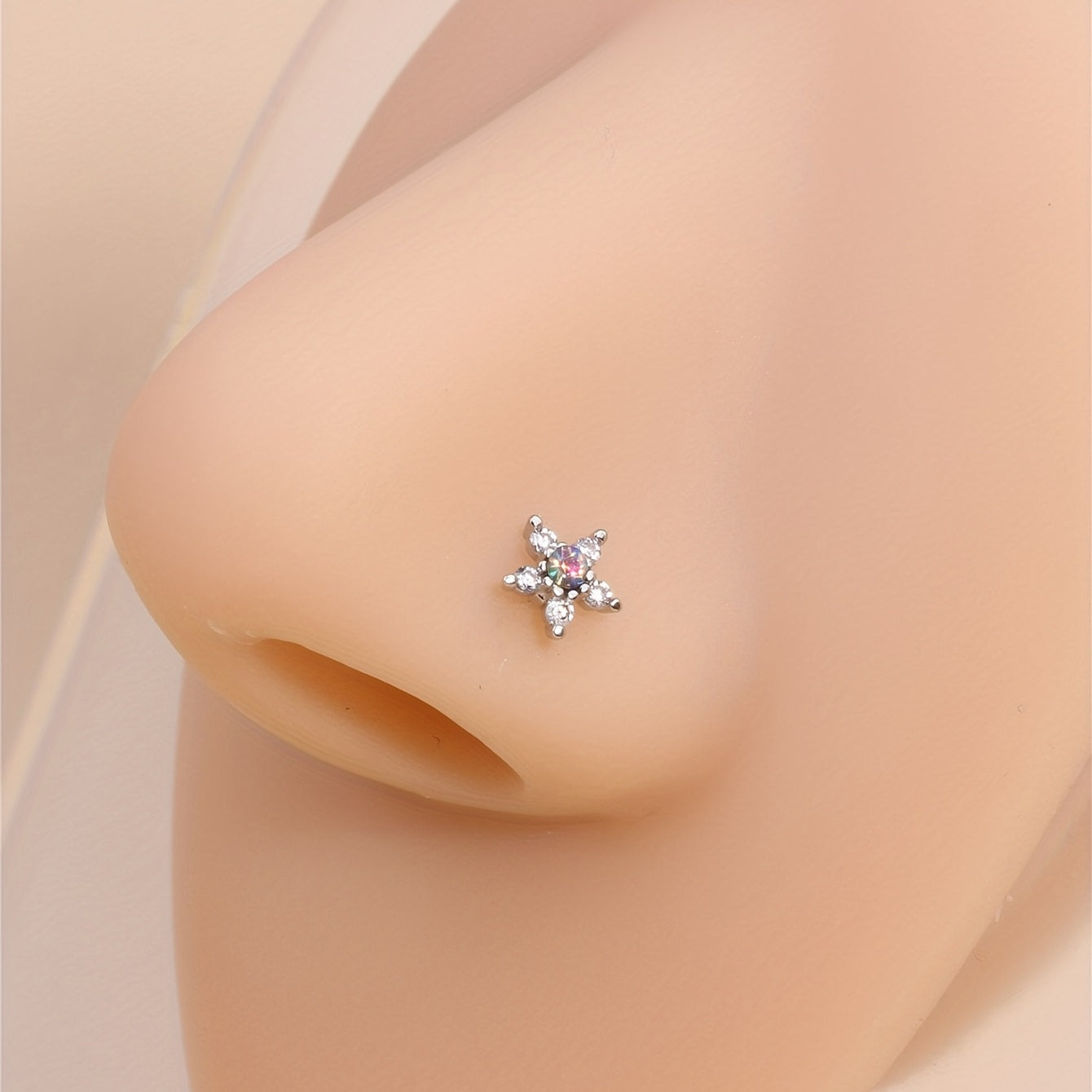 Nose Ring Stud L Shape Cubic Zirconia Flower Shape Nose Piercing Jewelry Golden Silvery