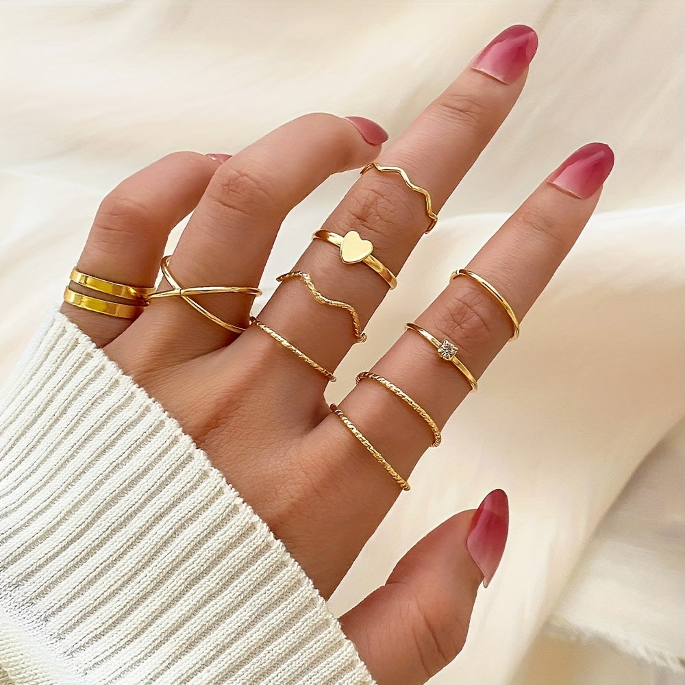 Complete Your Look with our Exquisite Geometric Ring Set - Inlaid with Shiny Rhinestones and Hip Hop Style Finger Jewelry Decor