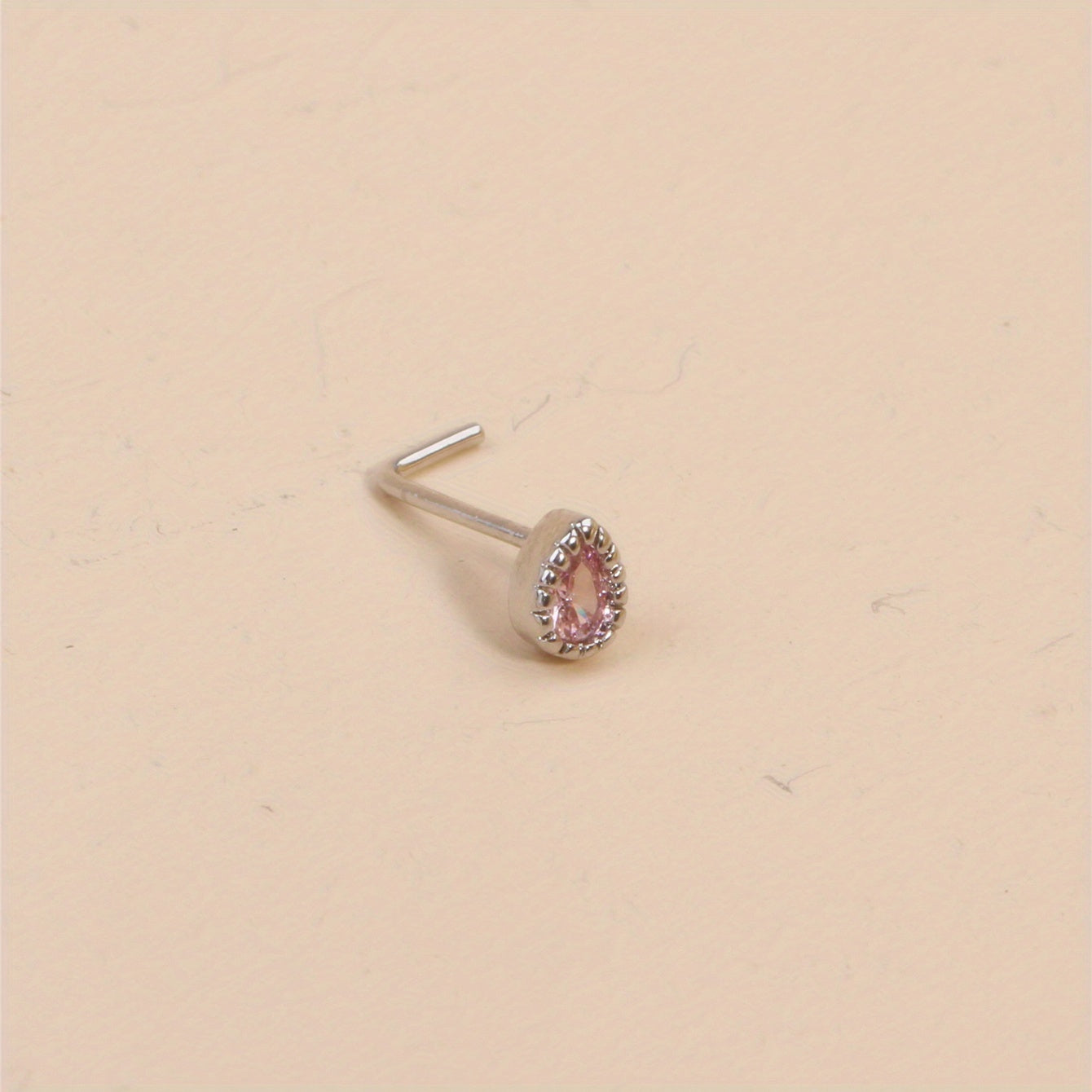 Oval Pink Zircon Inlaid Nose Ring Personality L Shaped Nose Studs Women Body Piercing Jewelry