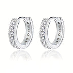 Sterling 925 Silver With Full Sparkling Moissanite Decor Hoop Earrings Elegant Luxury Style Daily Wear Accessories