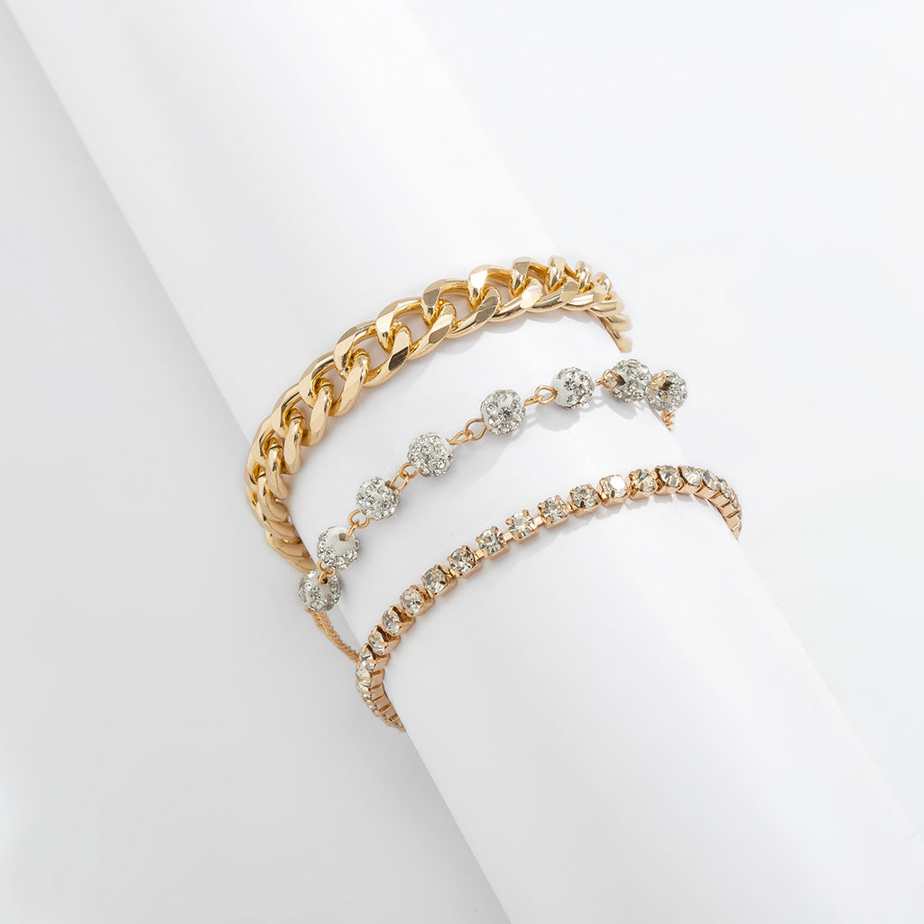 3pcs Fashion Rhinestone Round Bracelets Set Charms Jewelry Gift Birthday Gifts For Women Wife Girls Her