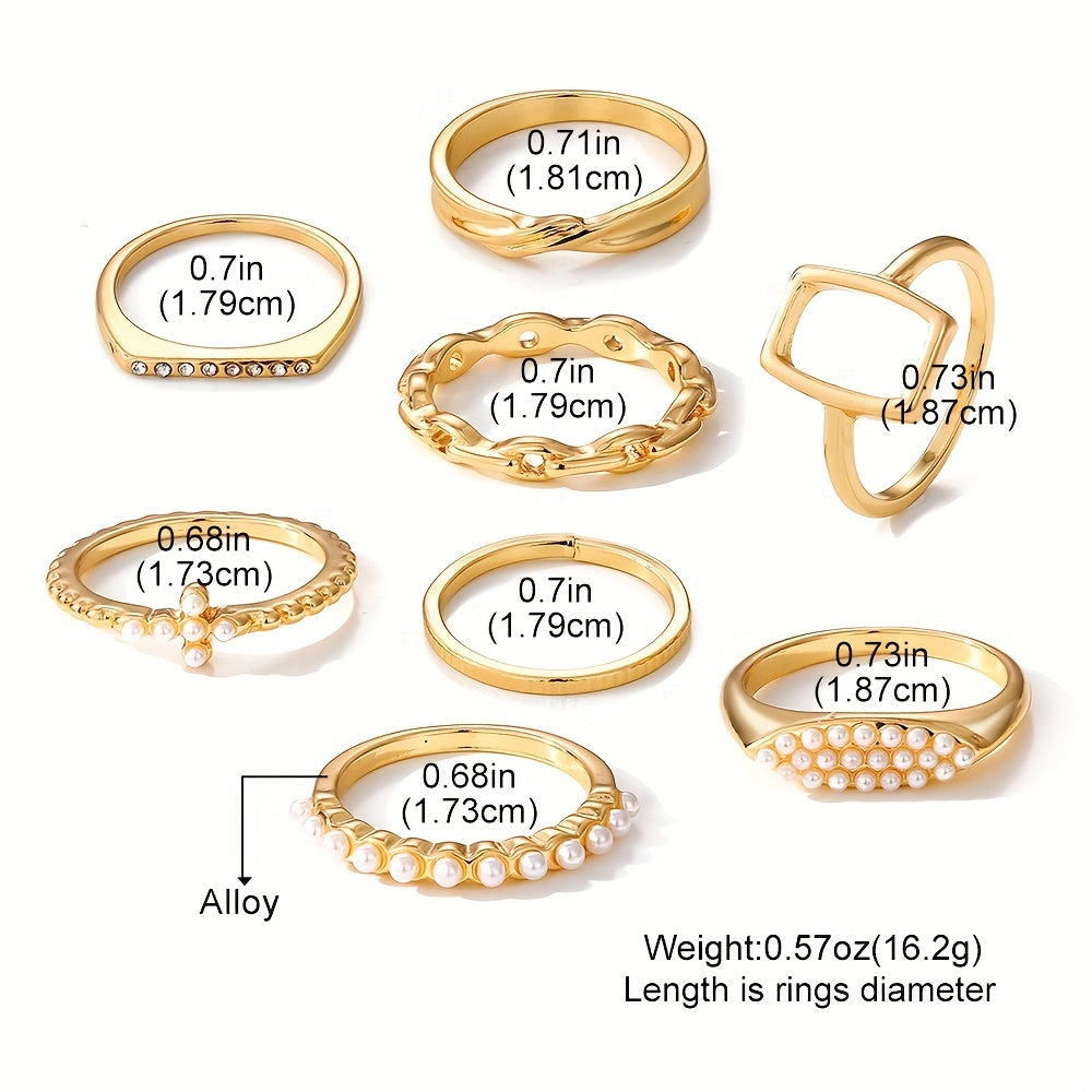 8pcs Vintage Ring Set Trendy Cross Chain Patterns Mix And Match For Daily Outfits Party Accessory