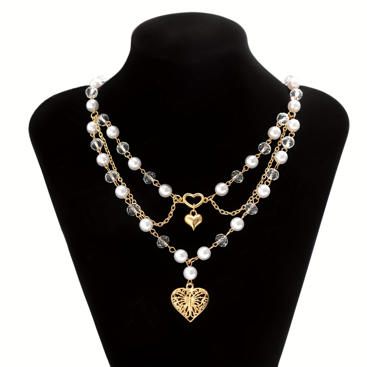 Vintage Style Multicolor Multilayer Tassel Faux Pearl Crystal Hollow Love Charm Butterfly Pendant Necklace For Girls