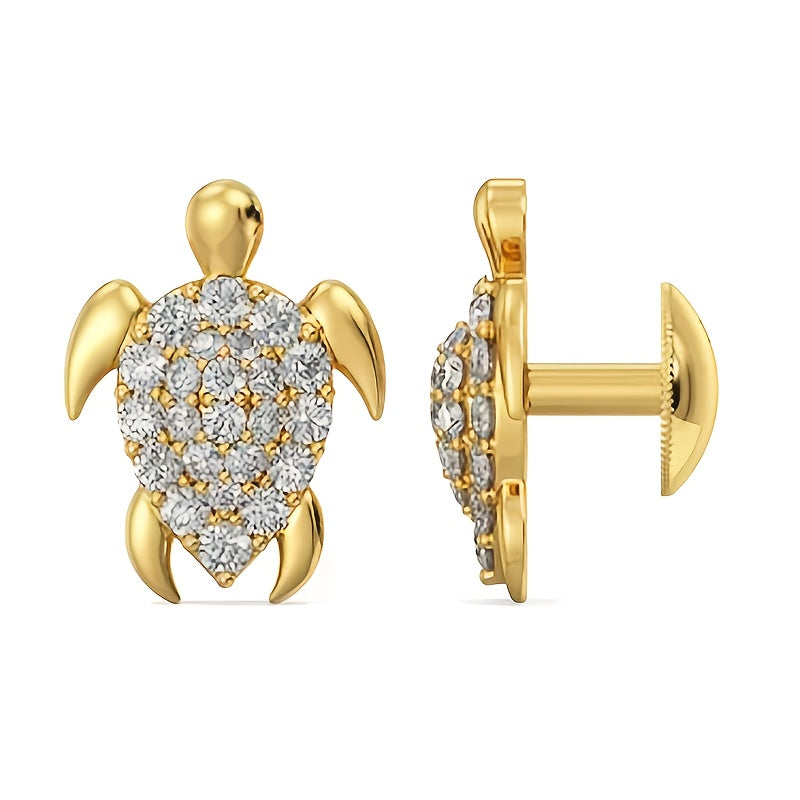 Gorgeous Sea Turtle Earrings - White Crystal Studs with Vintage Gold Plating - Perfect for Weddings or Everyday Wear!