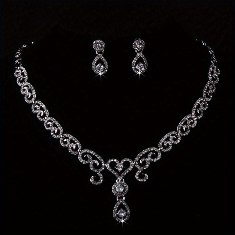 3pcs Earring Plus Necklace Elegant Jewelry Set Inlaid Rhinestone Engagement Wedding Decor Dupes Luxury Accessories For Female
