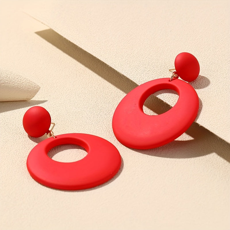 Hollow Circle Design Macaroon Color Dangle Earrings Cute Minimalist Style Acrylic Jewelry Delicate Female Gift