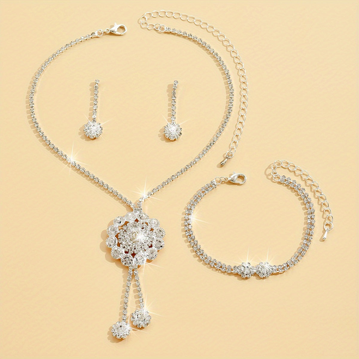 4pcs Elegant Sunflower Jewelry Set - Silver Plated Necklace, Earrings, and Bracelet with Rhinestone Inlay - Perfect for Parties and Special Occasions
