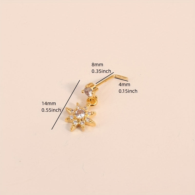 1pc Shiny Mini Star Shape Pendant Nose Nail Inlaid White Zircon L-Shaped Ear Cartilage Piercing Body Jewelry Nose Ring