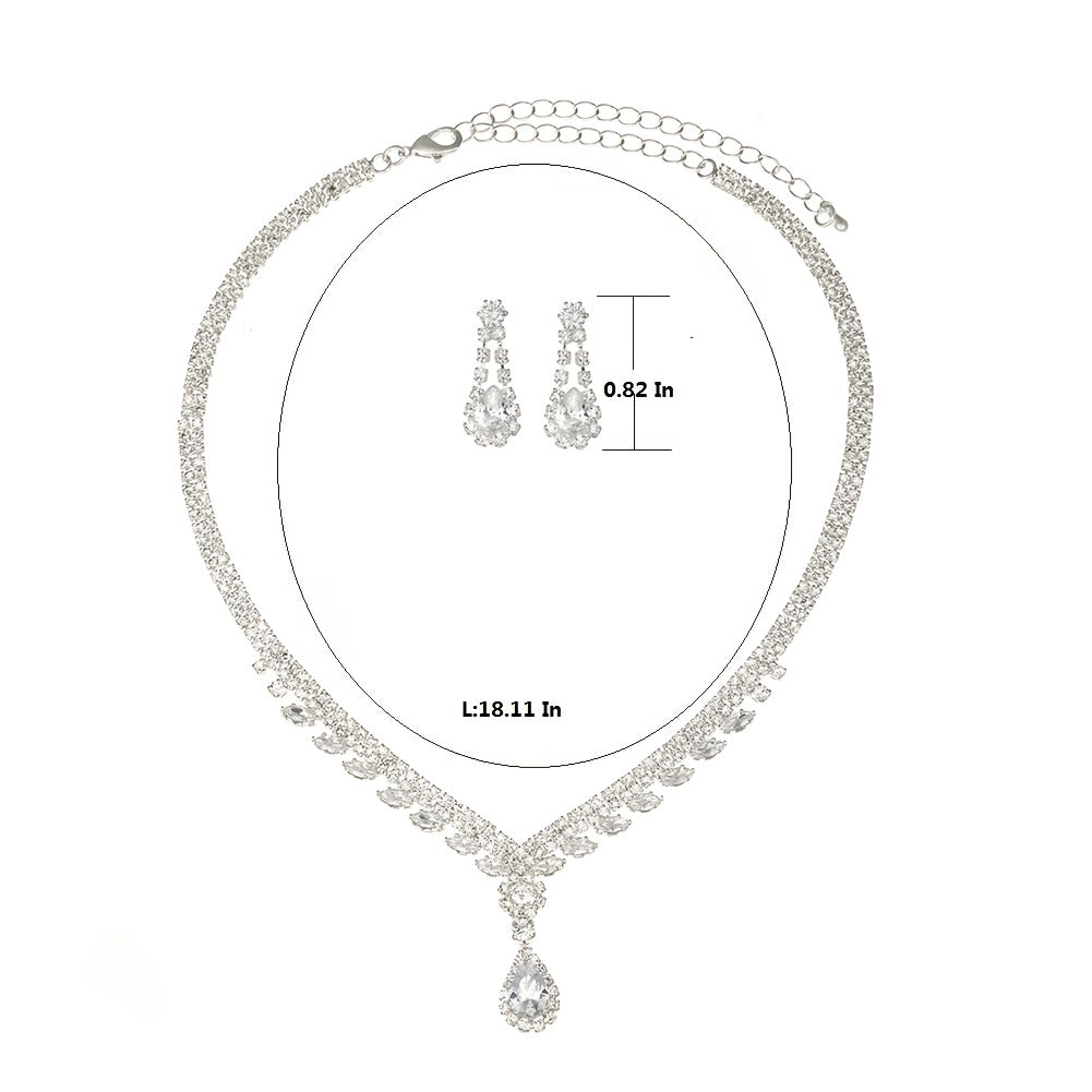 2pc Elegant Zirconia Crystal Wedding Bridal Jewelry Set - Necklace and Earrings for Parties and Special Occasions
